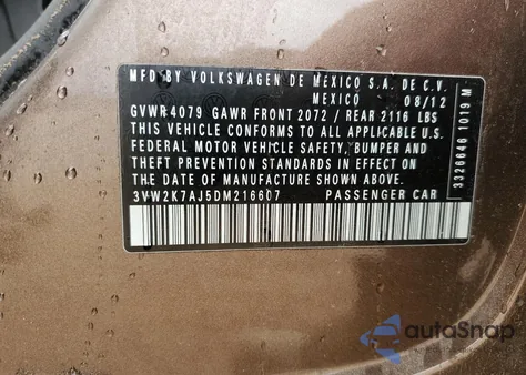 2013 Volkswagen Jetta Base из США, поврежденный, VIN 3VW2K7AJ5DM216607